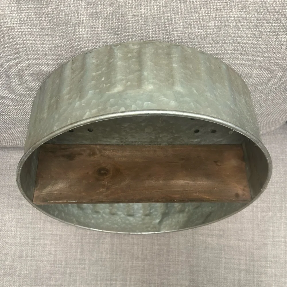 KATHY Farmhouse Rustic Round Gray Metal Wall Wooden Shelf Country Core #0725259